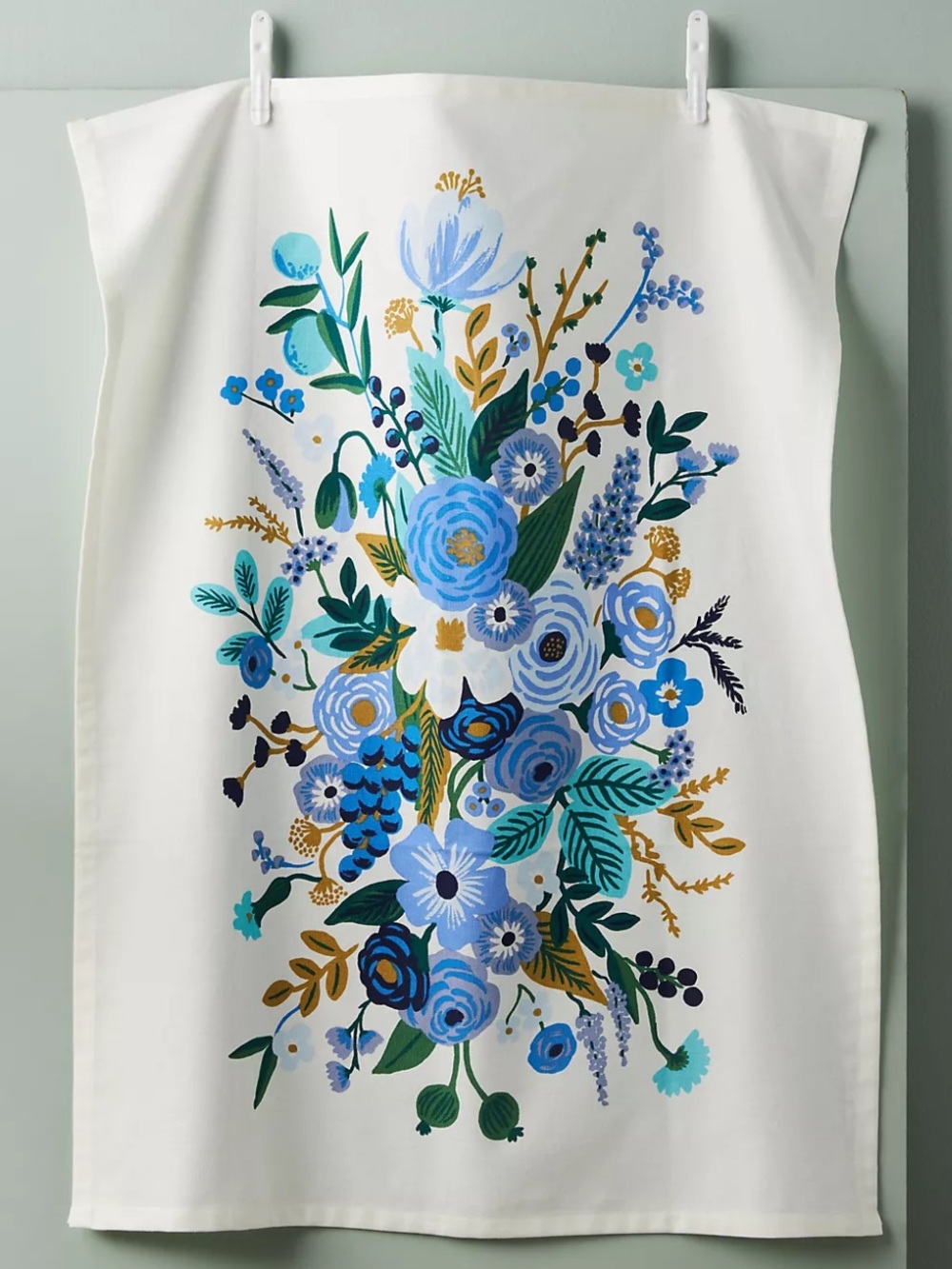 NEW Anthropologie Tea Kitchen Towel Rifle Paper Company Blue Floral Garden Party